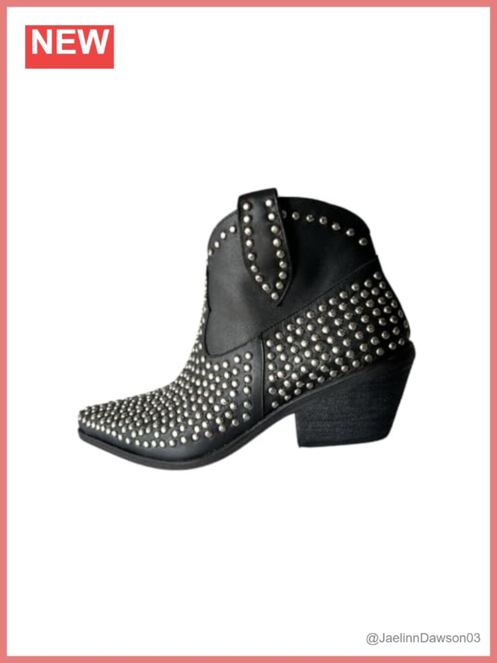Pointed Toe Studded Genuine Leather Western Ankle Booties Handmade
